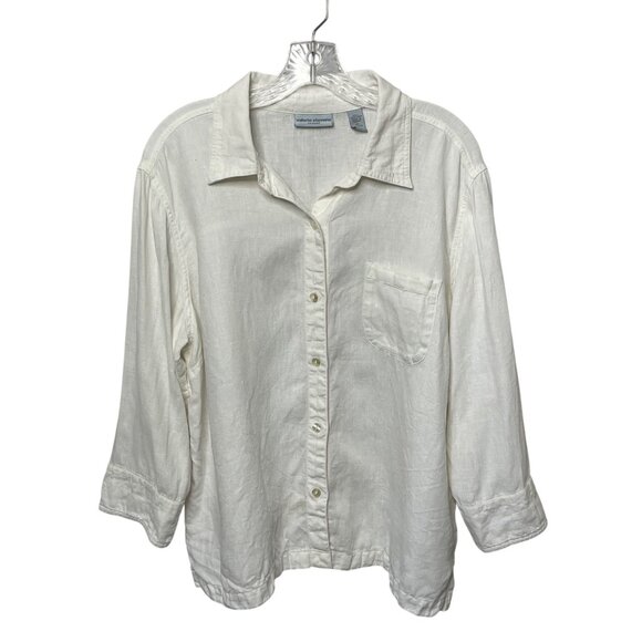 Valerie Stevens Casual Linen Button Up Long Sleeve Collared Shirt Women’s Sz XL - Picture 8 of 8